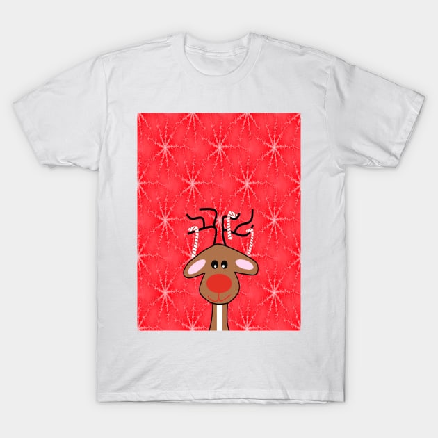 REINDEER Christmas Red With Snowflakes T-Shirt by SartorisArt1
